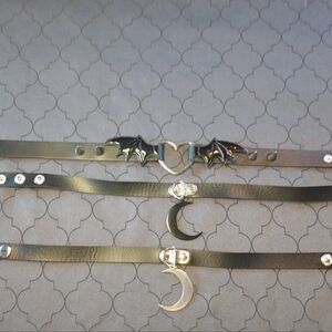 Black Leather Chokers with Silver Accents Pack Of Three